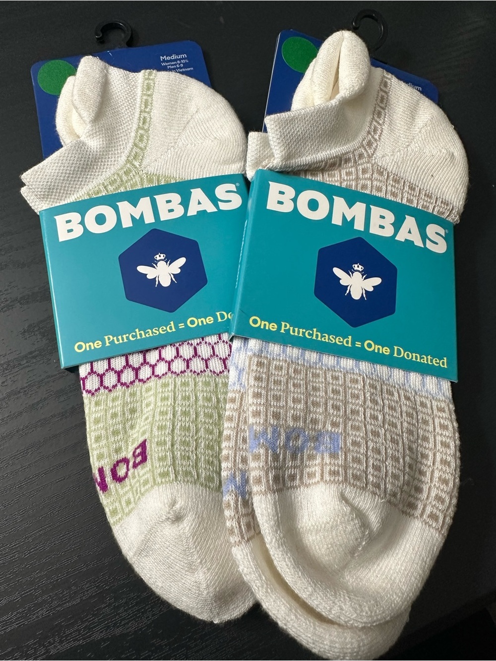 Bombas Men’s Low-Cut Athletic Socks — White with Green & Purple Accents